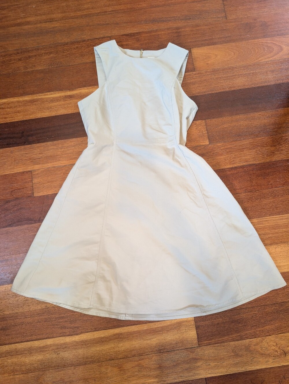 Calvin Klein Sleeveless Fit-and-Flare Dress in Light Tan